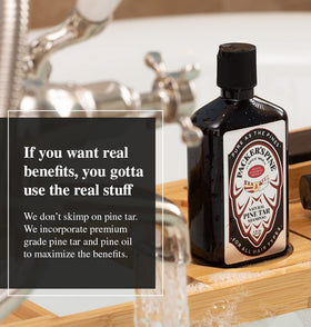 Packer's Pine shampoo pouring and lathering to demonstrate effective cleansing