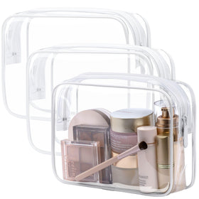 PACKISM front view of clear toiletry bag showing contents for quick security checks