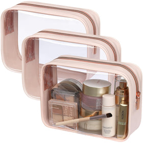 PACKISM front view clear toiletry bag shows contents for quick security checks