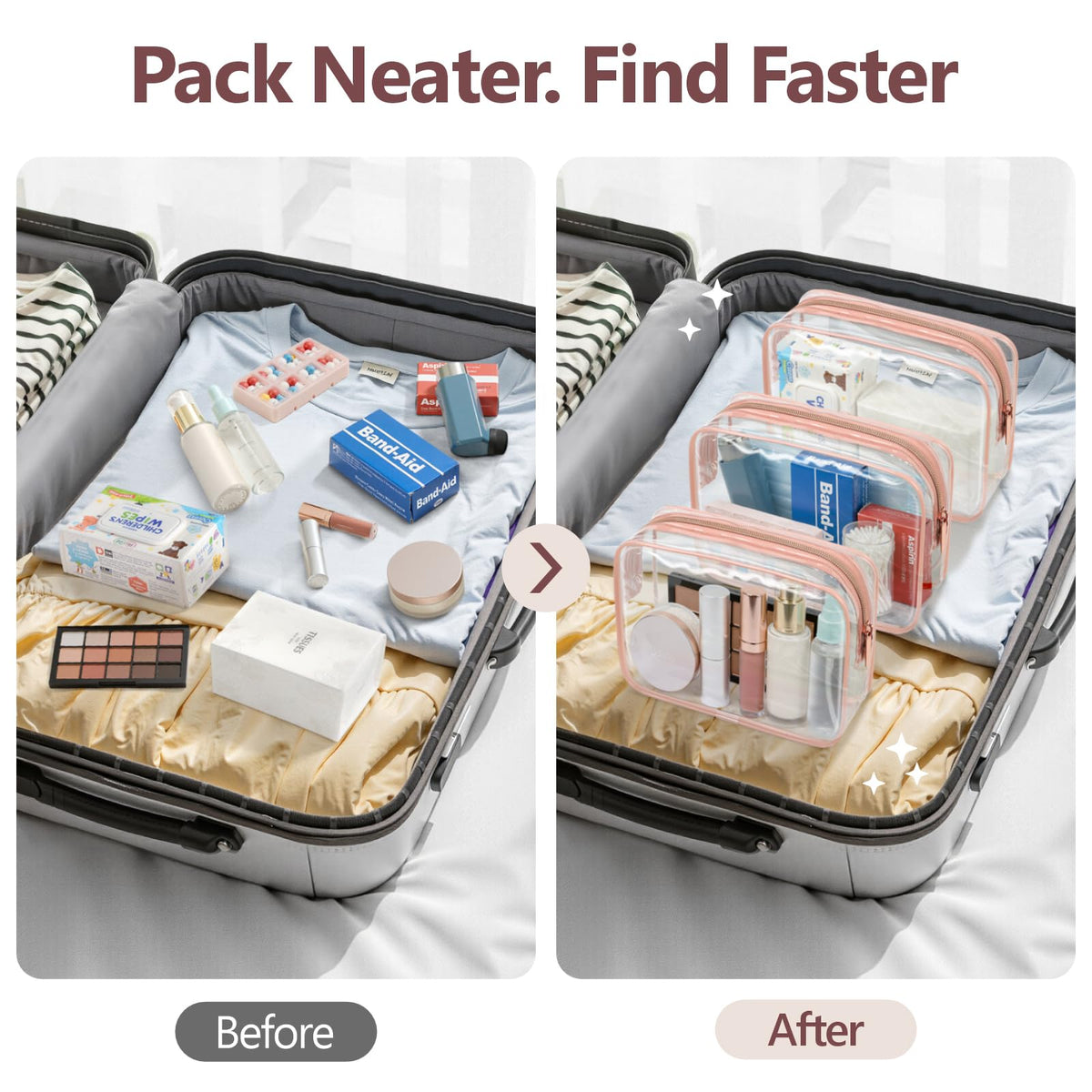 PACKISM three rose pink bags stacked demonstrating full 3-pack convenience