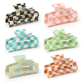 Paderison front view of six checkered clips showing vibrant colors and retro pattern benefit styling