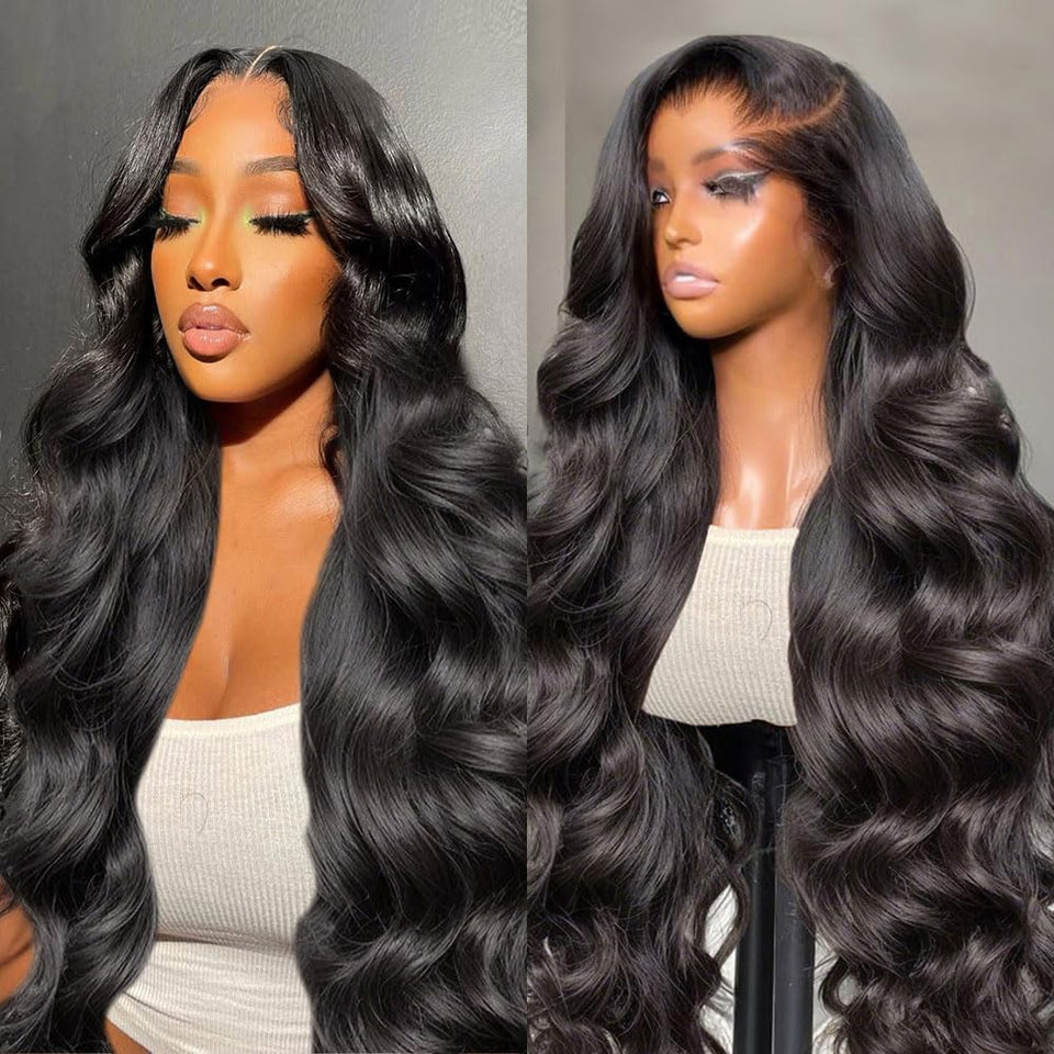 padise front view 30inch 13x6 body wave wig showing natural parting and volume