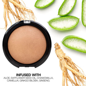 Palladio bronzer being applied with brush demonstrating even application and blending