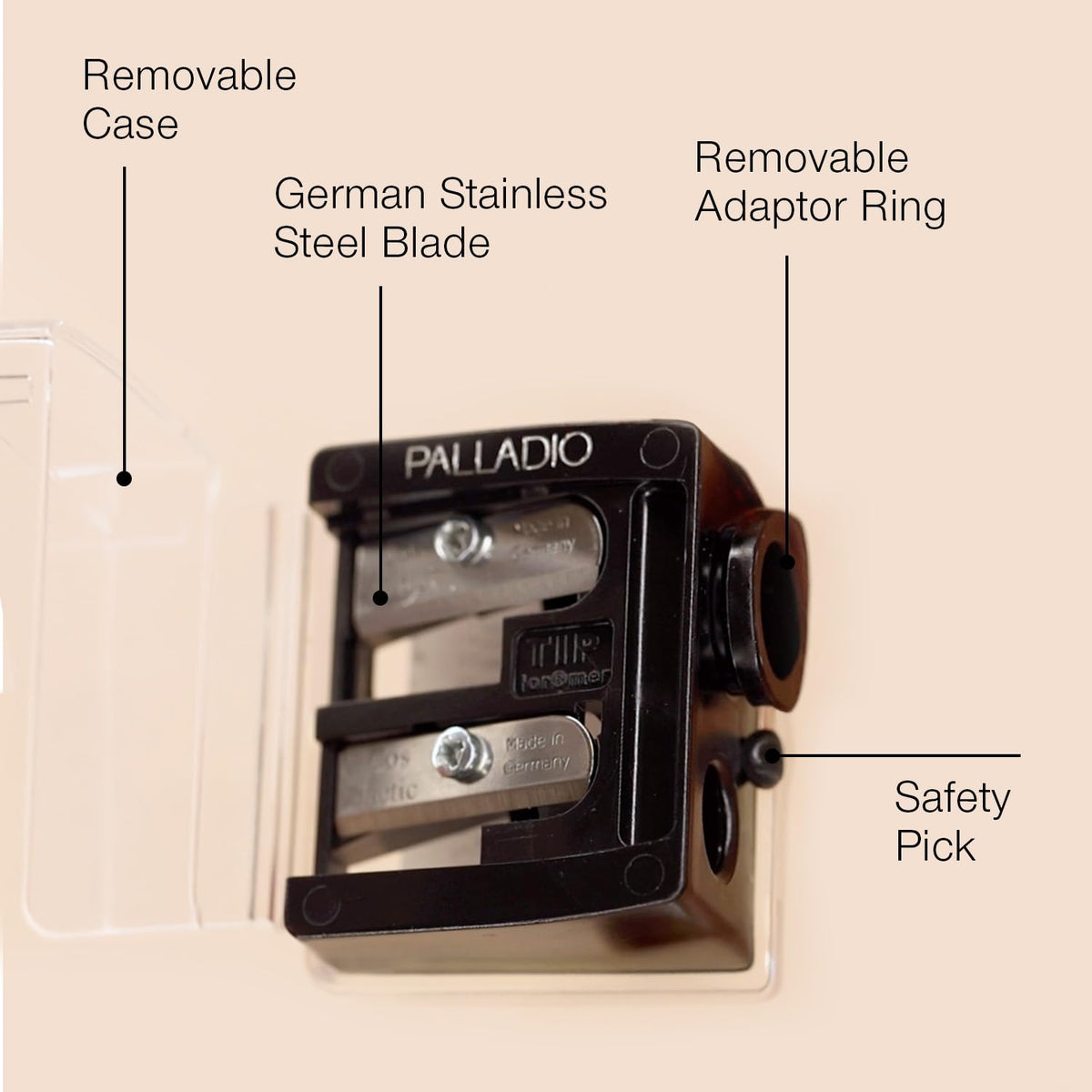 Palladio with cover on containing shavings to keep bags and counters clean