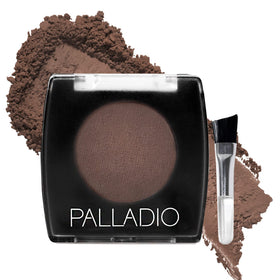 Palladio compact front view showing dark brown shade and sleek packaging benefit portability