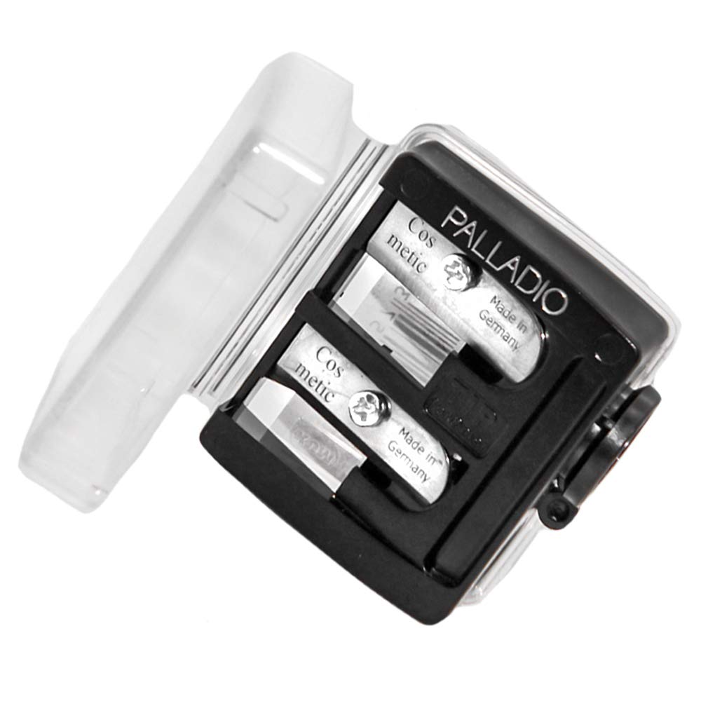 Palladio front view of dual-barrel sharpener showing compact design and portability