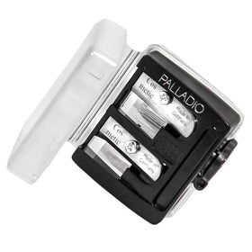 Palladio front view of dual-barrel sharpener showing compact design and portability