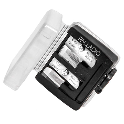 Palladio front view of dual-barrel sharpener showing compact design and portability