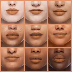 Palladio lip stain on model closeup, natural nude longwear look