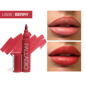 Palladio bold swiped stroke on card showing pigmented berry payoff