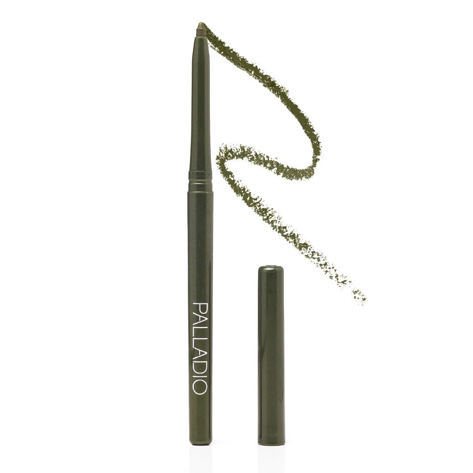 Palladio front packaging showing olive retractable eyeliner and benefits