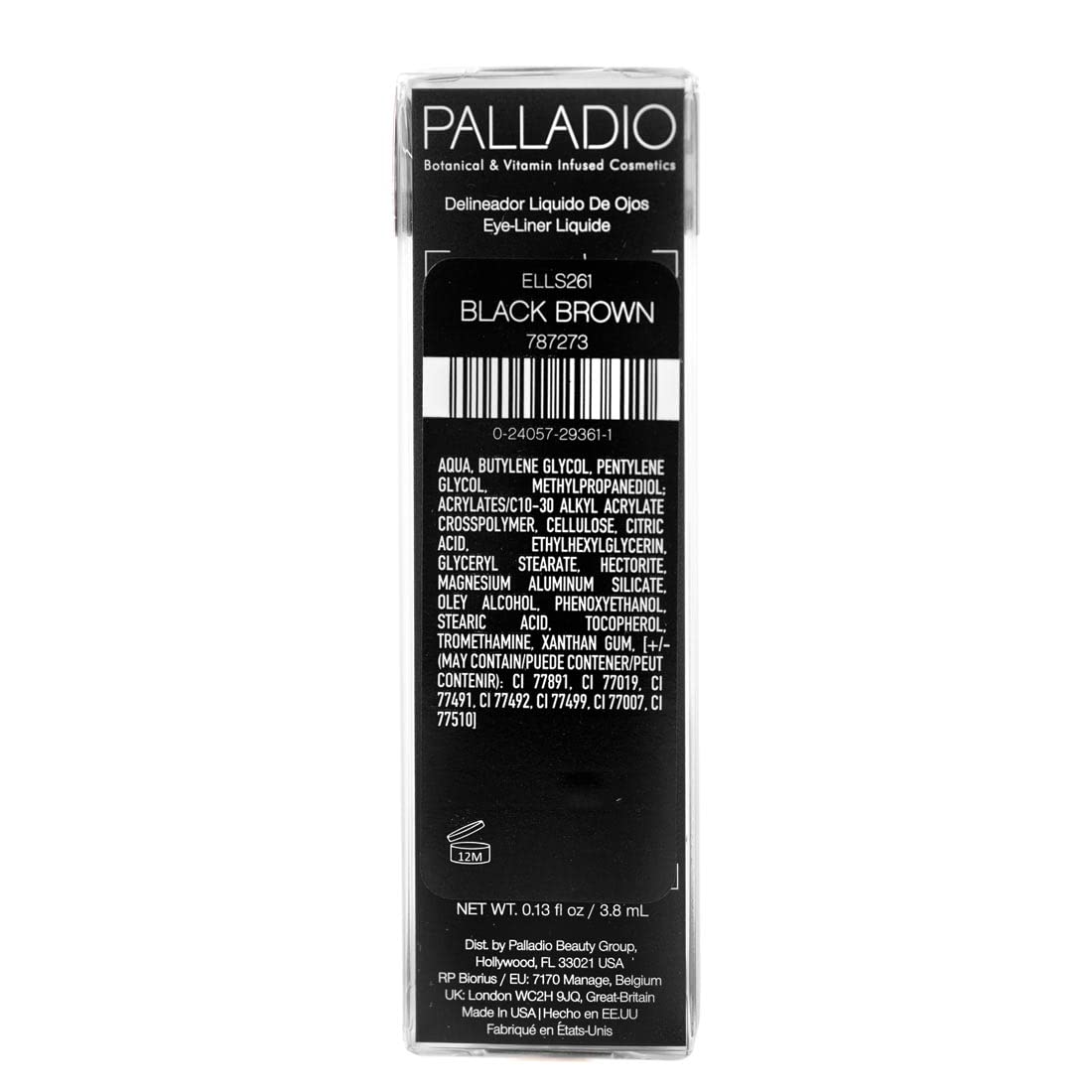 Palladio eyeliner next to a coin showing compact size and portability