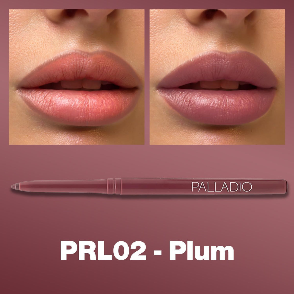 Palladio close-up of retractable tip showing creamy Plum texture for smooth application