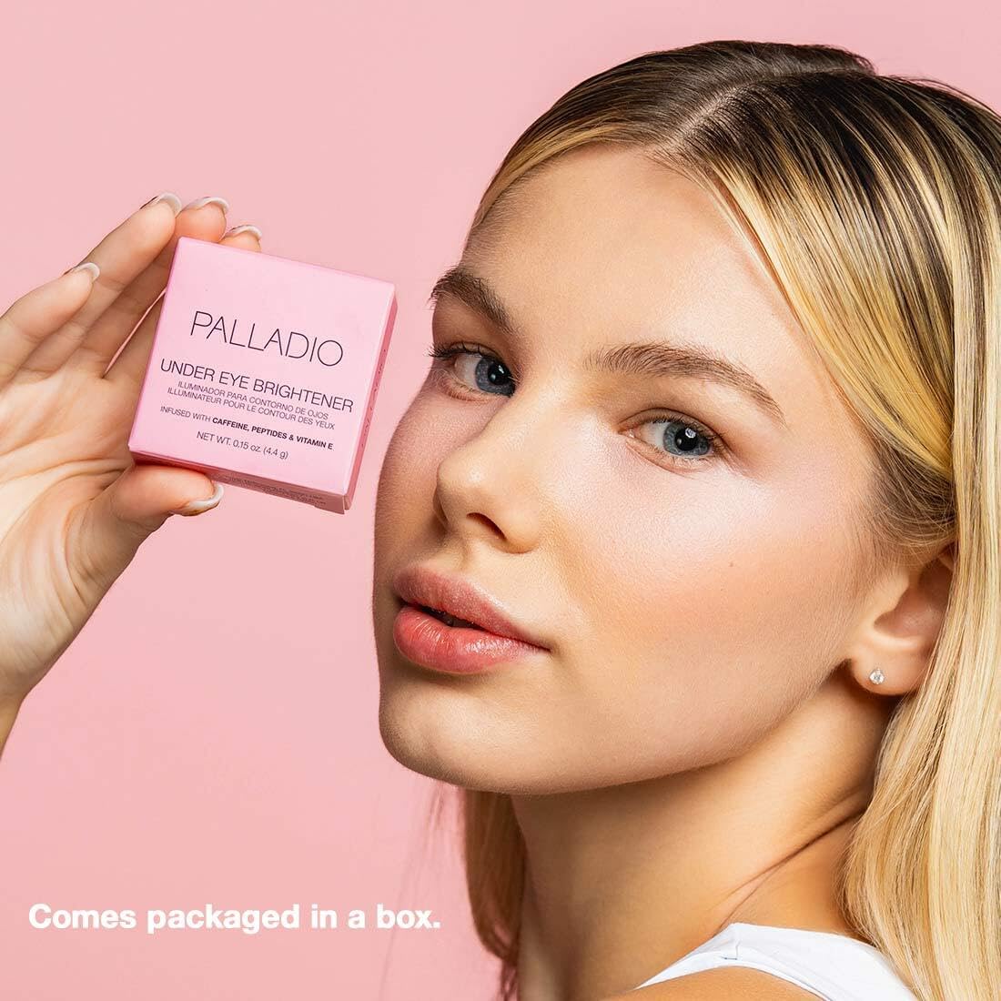 Palladio ingredients label highlighting caffeine peptides and vitamin E
