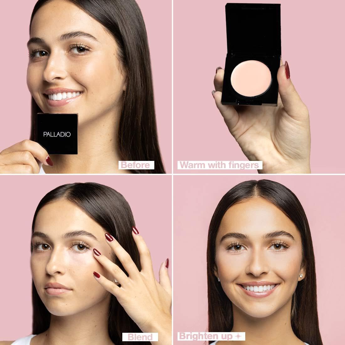 Palladio soft pink swipe on skin showing color correction benefit