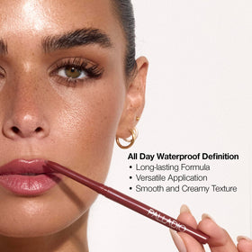Palladio Plum liner layered under lipstick showing color boost and longer wear benefit