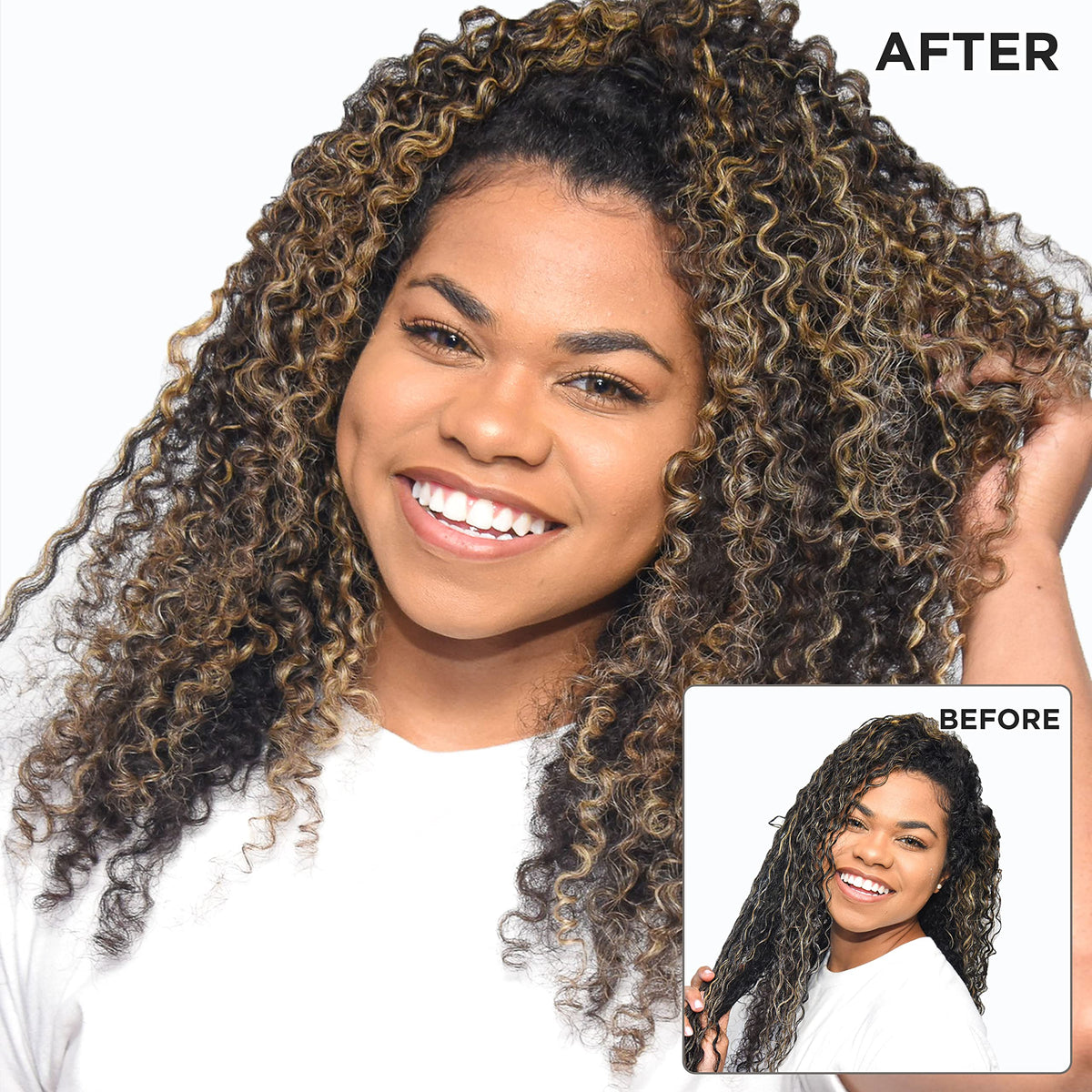 Palmer's after-use defined curls showing shine and reduced frizz