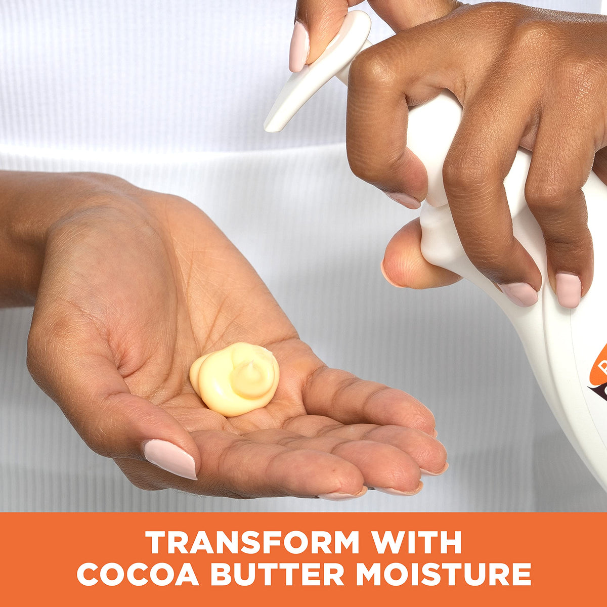 Palmer's applying lotion to hand, fast-absorbing hydration for dry hands
