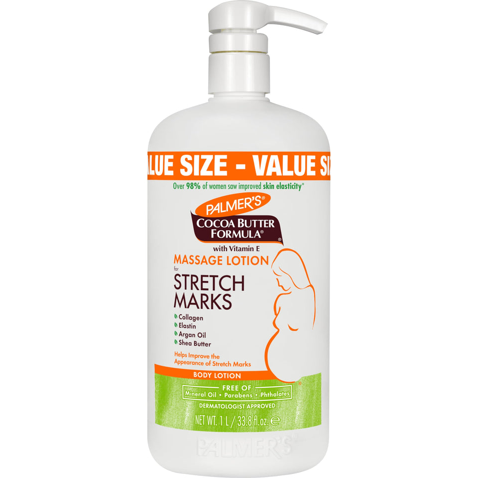 Palmer's bottle front label showing product name and benefits for stretch marks