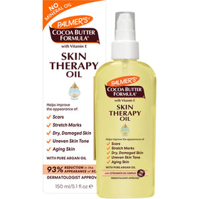 Palmer's front packaging of cocoa butter body oil showing bottle and cap, soft hydration