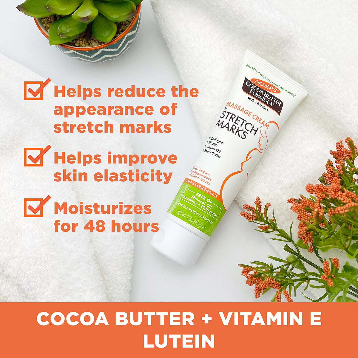 Palmer's cream dispensed from pump showing smooth cream and easy application benefit