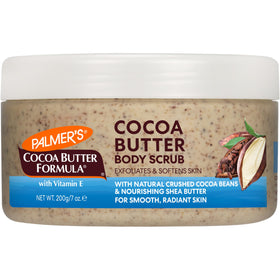 Palmer's cocoa butter scrub front tub showing label and size, hydrates and smooths skin
