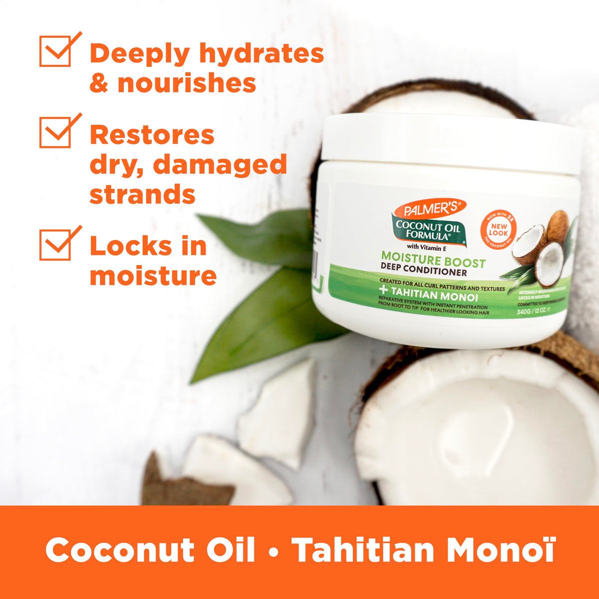 Palmer's coconut oil ingredient close-up emphasizing natural moisturizing power
