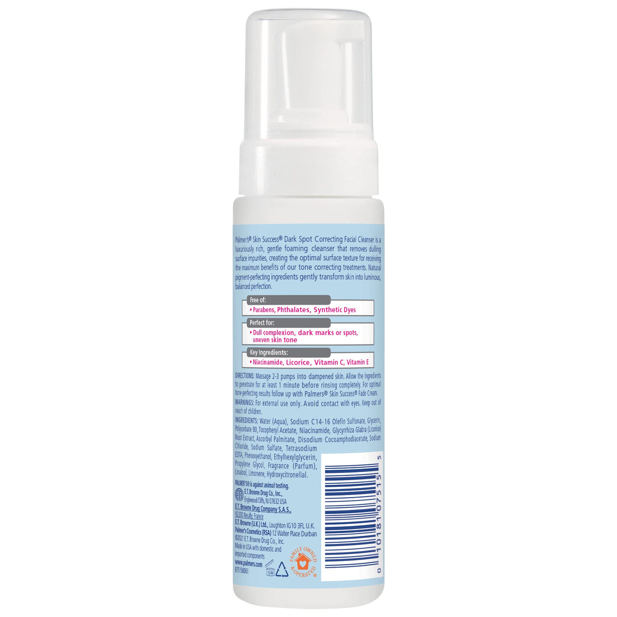 Close-up of Palmer's Eventone foamy texture on fingertips illustrating gentle effective cleanse