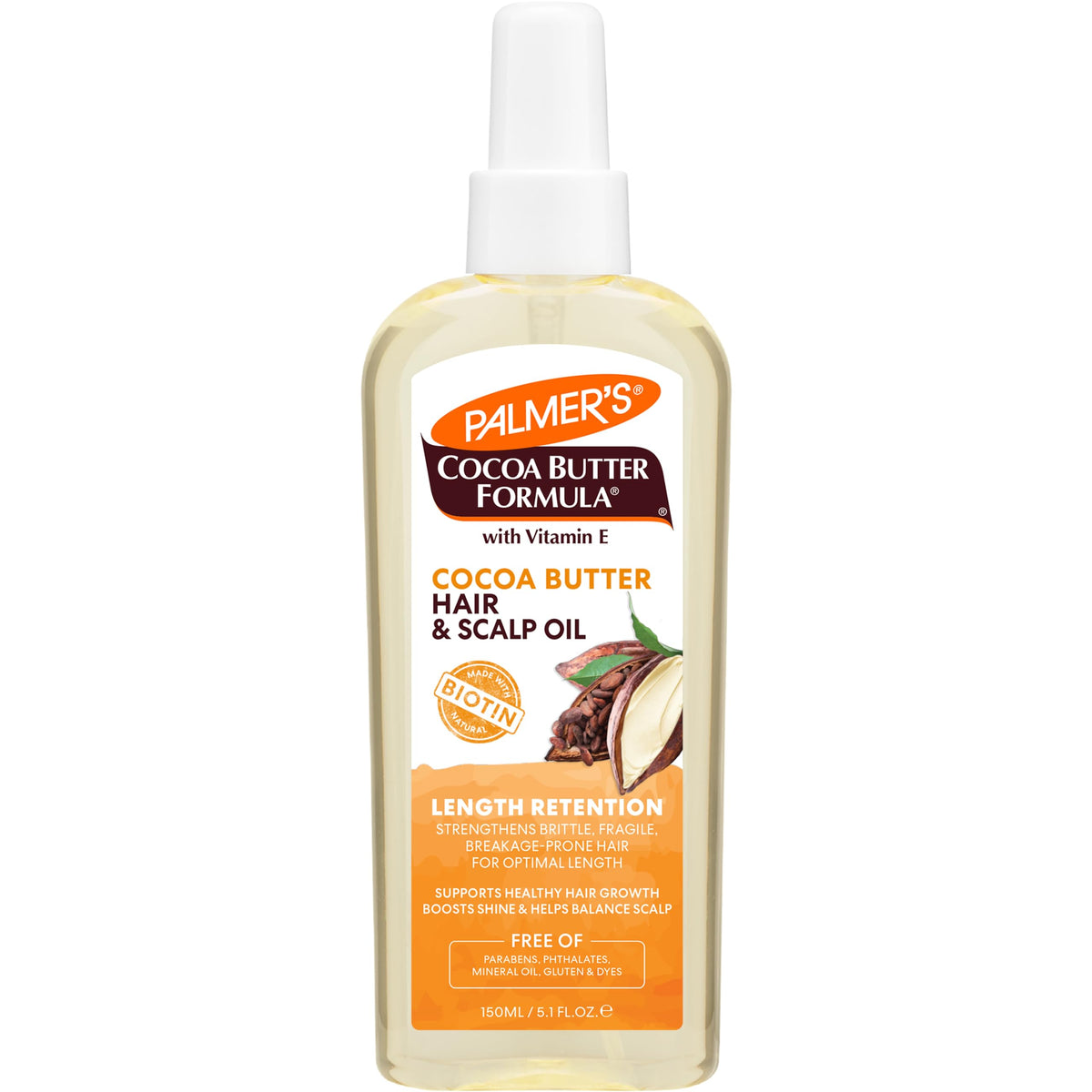Palmer's front packaging showing length retention oil for protected growth