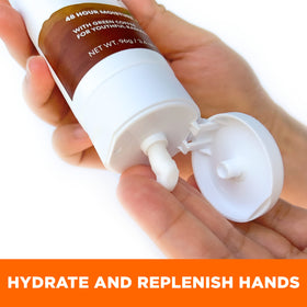 Palmer's hand cream with coconut and green coffee beans illustrating natural ingredients and antioxidant benefit