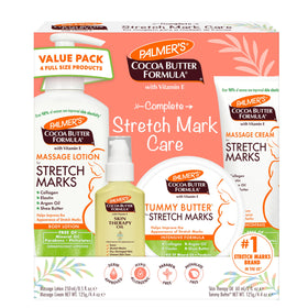 Palmer's kit front packaging showing four pregnancy skincare items and benefits
