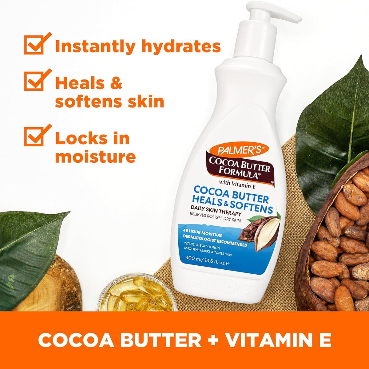 Palmer's lotion pump close-up highlighting easy daily dispensing