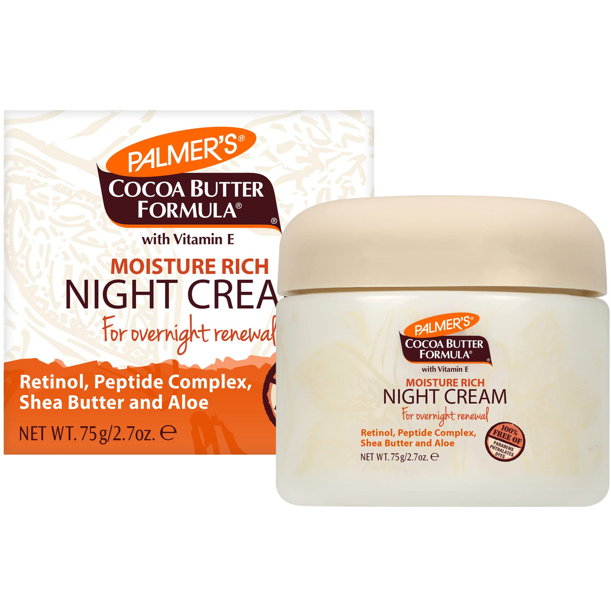 Palmer's night cream front jar showing product packaging and nourishing cocoa butter benefits