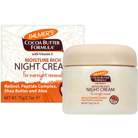 Palmer's night cream front jar showing product packaging and nourishing cocoa butter benefits