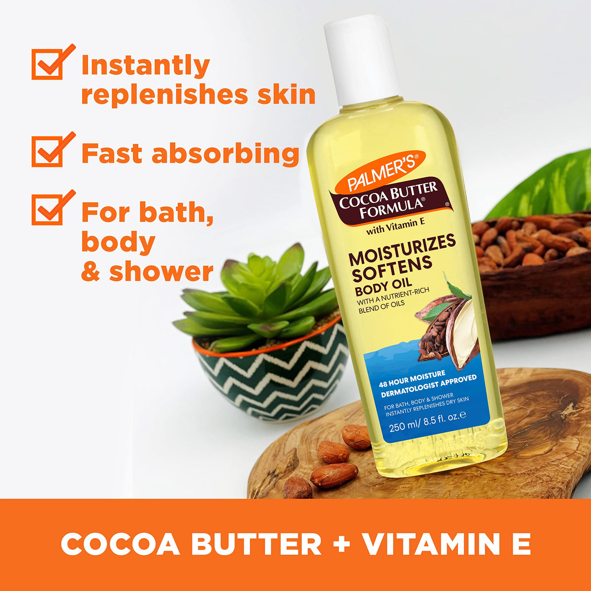 Palmer's body oil drop close-up showing nourishing cocoa texture
