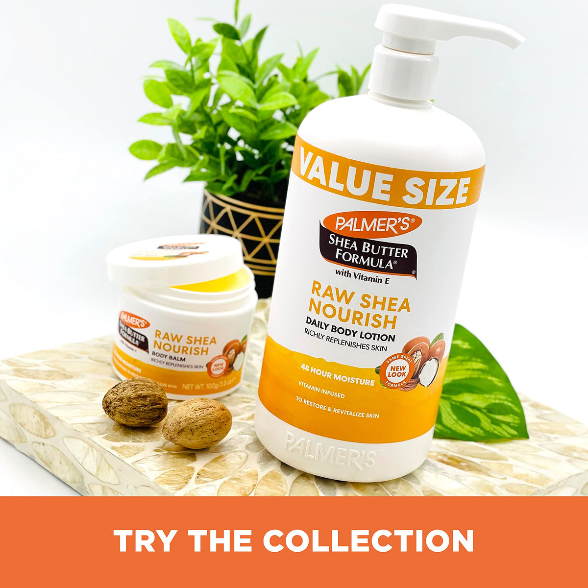Palmer's lotion on a bathroom vanity showing daily use and skin-care convenience
