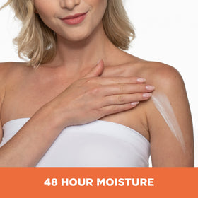 Creamy texture swipe of Palmer's lotion demonstrating rich, non-greasy moisturization