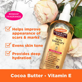Palmer's close texture of oil on skin highlighting quick-absorbing finish