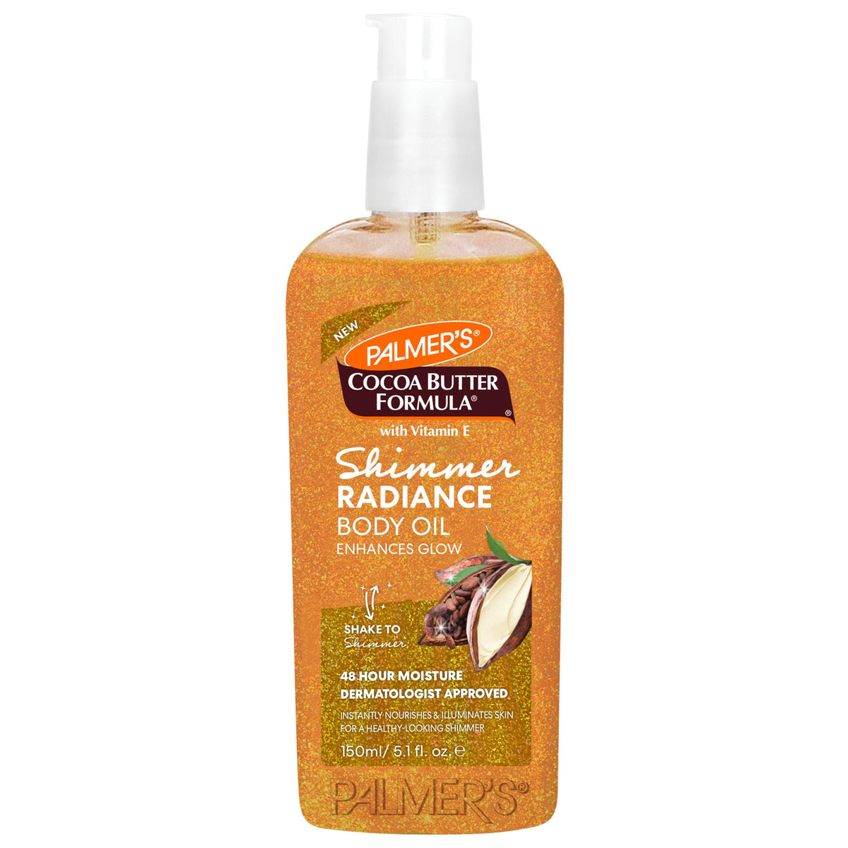 Palmer's front bottle showing shimmering radiance and easy identification benefit