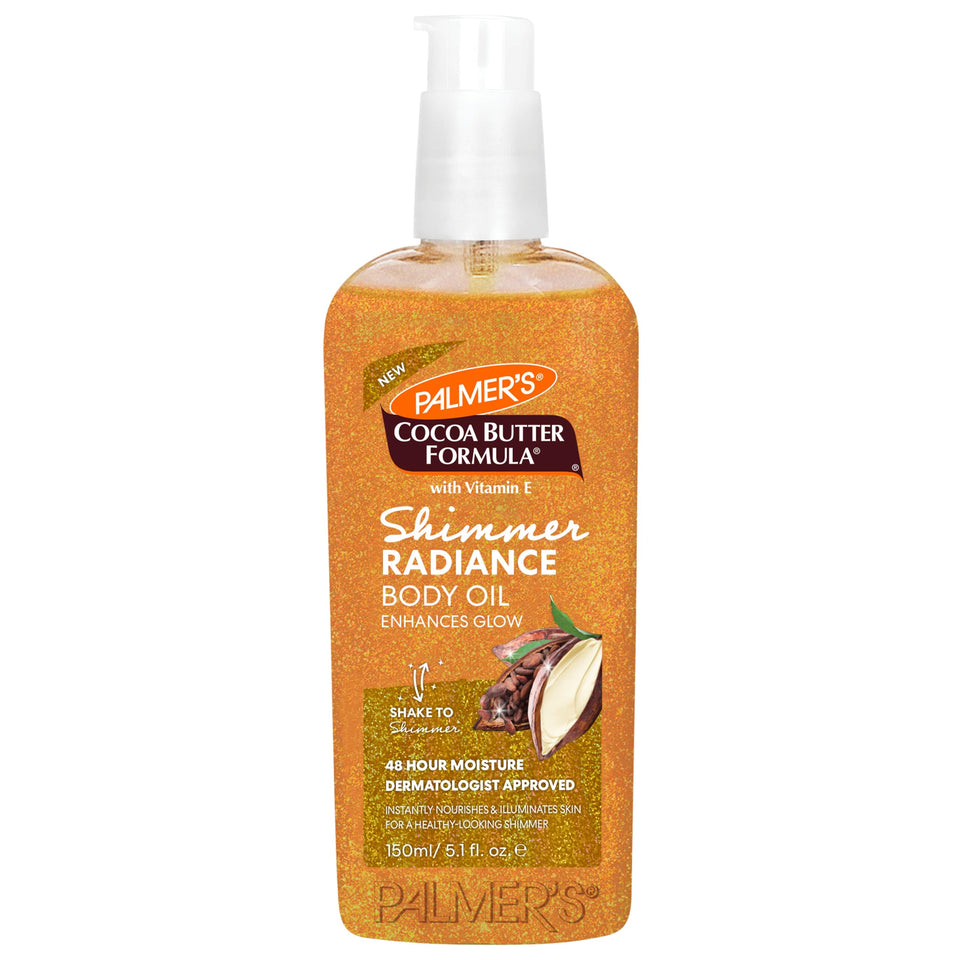 Palmer's front bottle showing shimmering radiance and easy identification benefit
