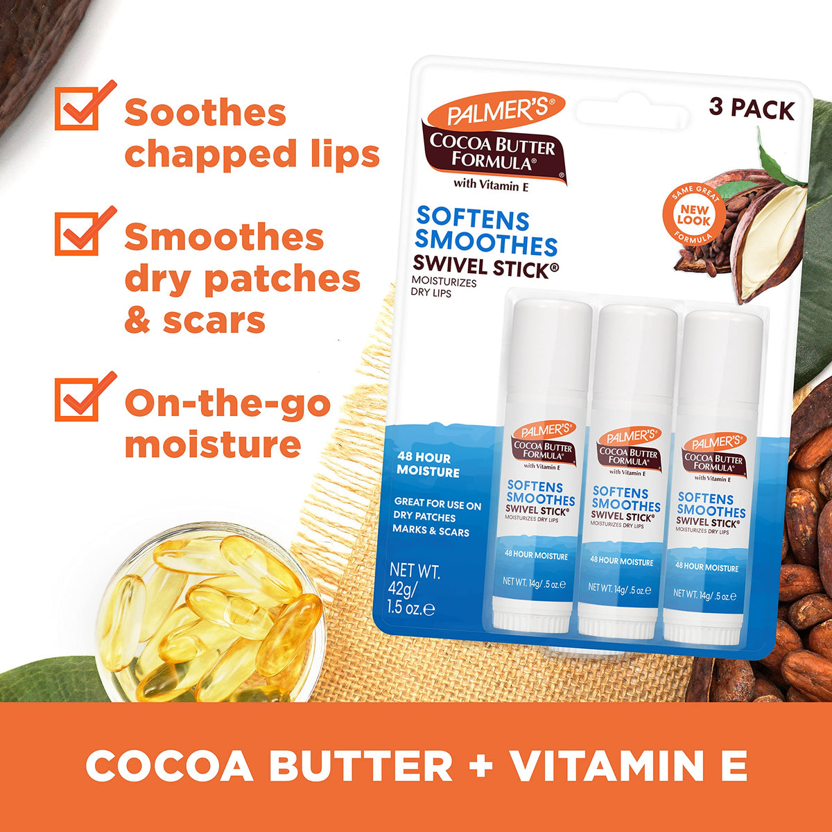 Palmer's close-up texture of balm showing creamy cocoa butter glide for smooth skin