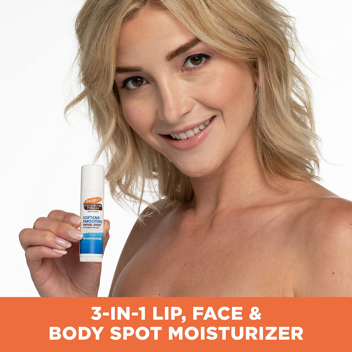 Palmer's stick applied to lips demonstrating quick hydration and soothing benefit