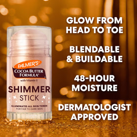Palmer's shimmer stick used on cheek for buildable highlight and hydration