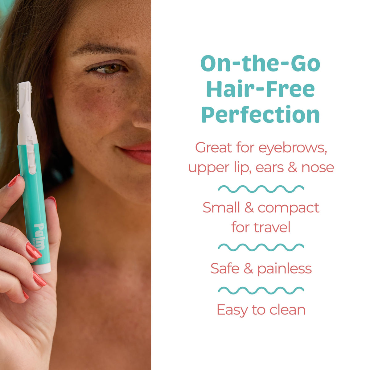 palmperfect held in hand to show portable scale for convenient travel grooming