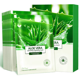 PalNour front packaging showing 10 individually wrapped aloe masks and benefits