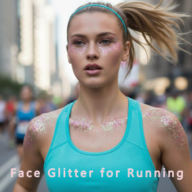 paminify applying glitter on cheek, demonstrates easy mess-free application