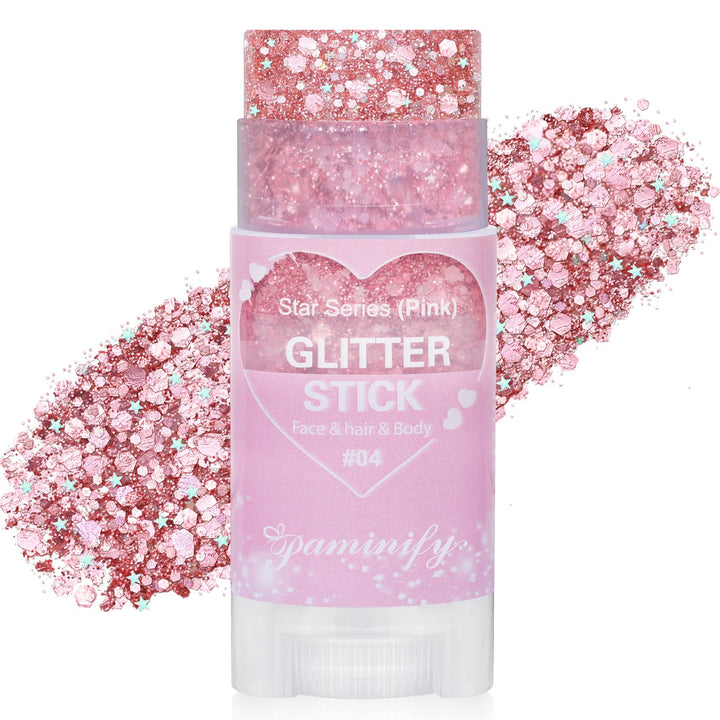 paminify front packaging showing pink glitter stick for portable sparkle