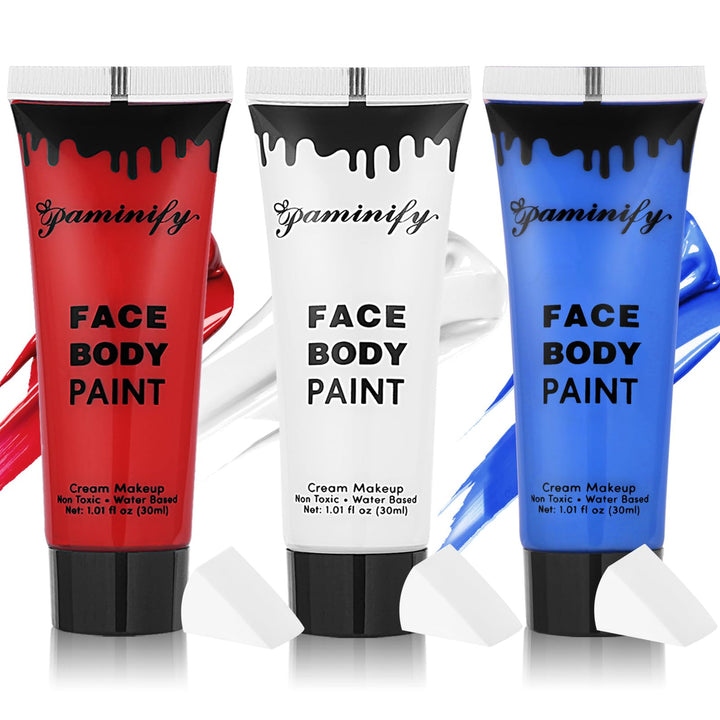 paminify front packaging showing three patriotic tubes and sponges, quick setup