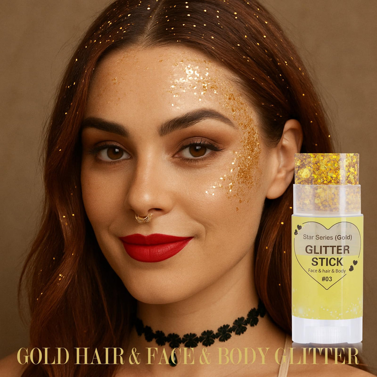 paminify glitter applied to model face adding festival-ready sparkle