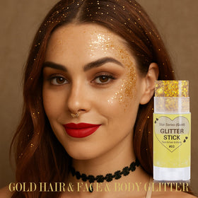 paminify glitter applied to model face adding festival-ready sparkle